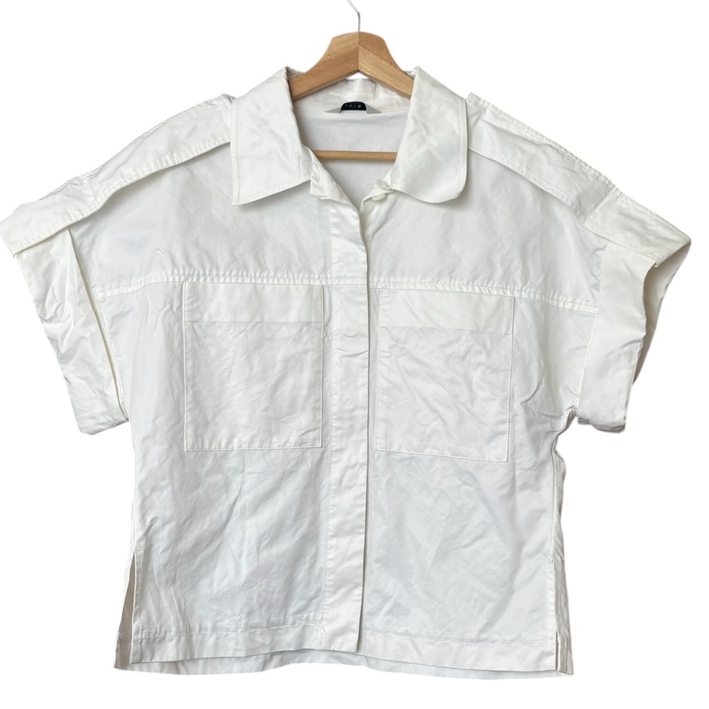 LVIR White Button Down Boxy Utility Double Pocket‎ Shirt Size Large